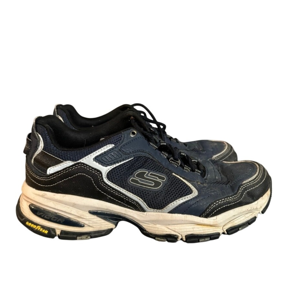 Skechers Sport Vigor 3.0 Mens 9 Navy Black Leather Sneakers 237145 Goodyear Sole